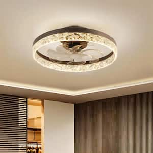 19.6 in. Dimmable LED Smart Modern Indoor Bronze Low Profile Flush Mount Ceiling Fan Light with Remote and App Control