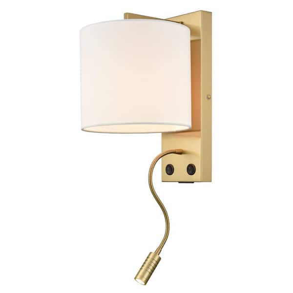 CLAXY 11.4 in. 1 Light Brass, khaki Modern Wall Sconce with Standard Shade