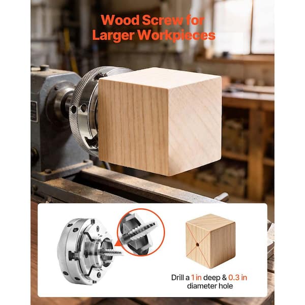 VEVOR 4 In. Wood Lathe Chuck, 4-Jaw, Self-Centering Wood Turning
