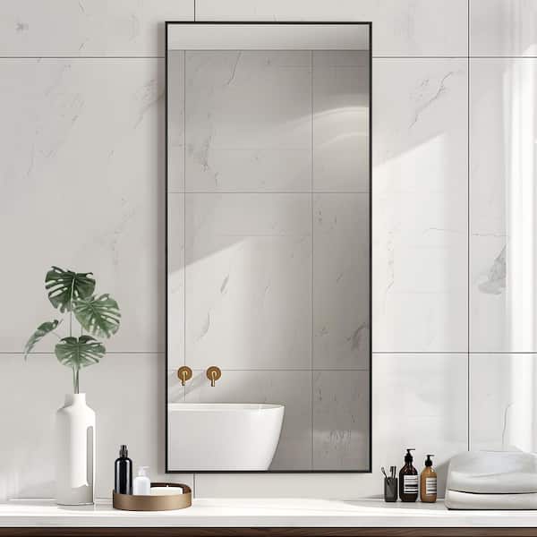 22 in. W x 47 in. H Modern Black Metal Bathroom Mirror Accent Wall Mirror Wall Decor for Living Room Bedroom Entryway