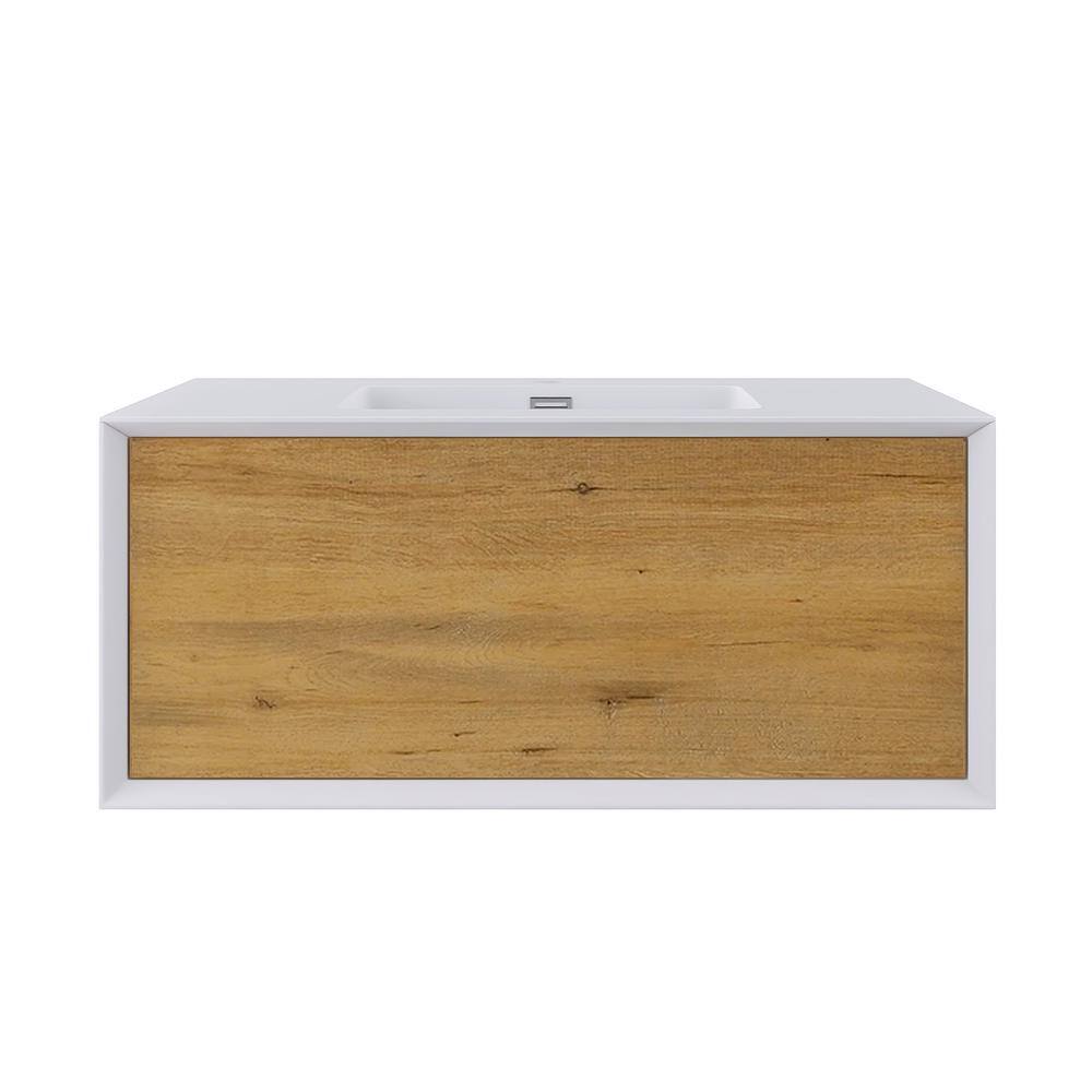 36 in. W x 19 in. D x 16 in. H Wall-Mounted Bath Vanity Set in White and Oak with White Solid Surface Top price history on PriceWatchPro
