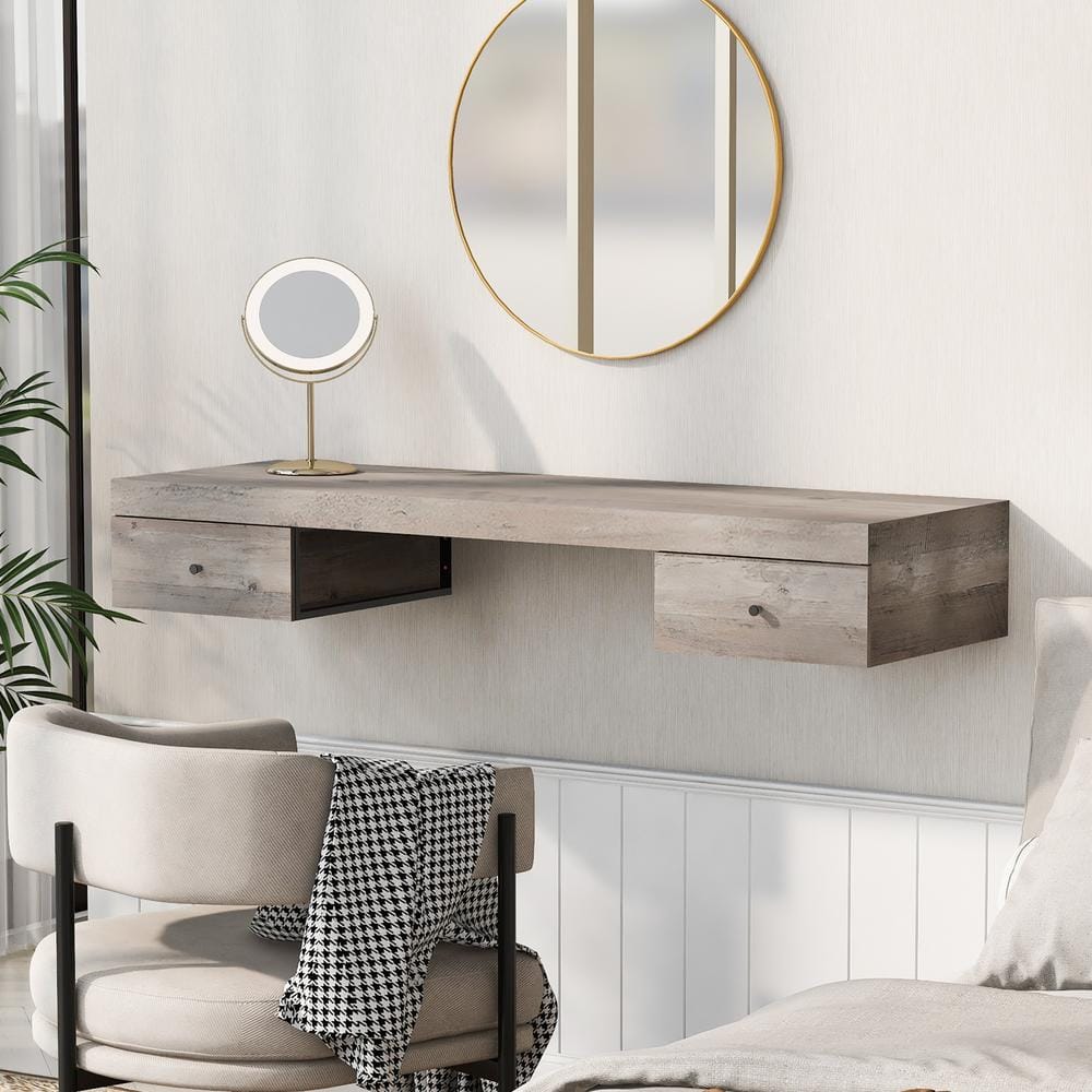 47.2 in. W x 15.5 in. D Log Gray MDF Wall-Mounted Vanity Desk Decorative Wa