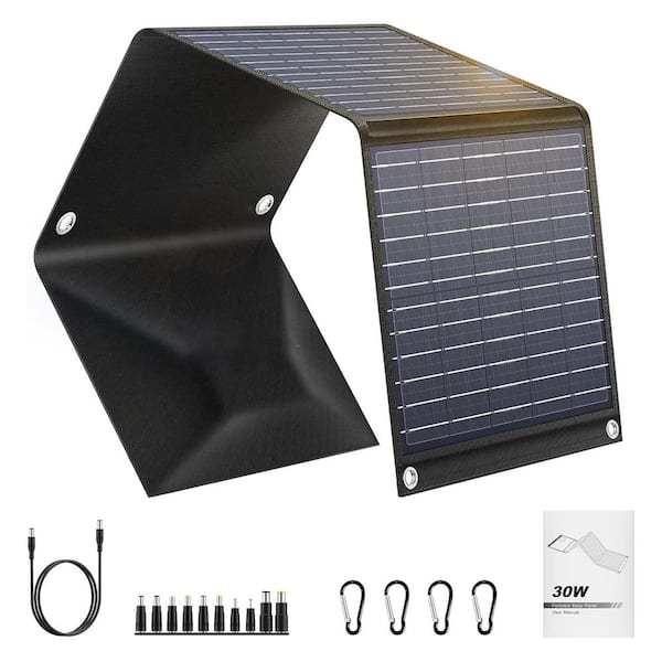 30W Portable Foldable Solar Panel Charger with QC 3.0 USB-A USB-C DC Output for Power Station Phone Camping