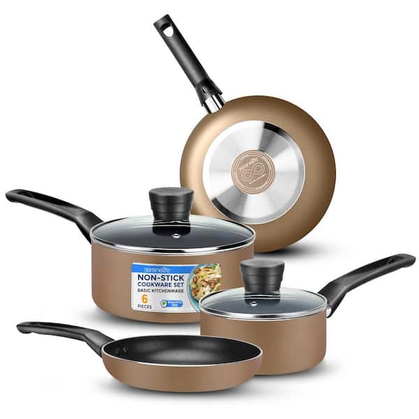 6-Piece Nonstick Aluminum Pots and Pans Set Black Coating, Heat-Resistant, Dishwasher Safe, Includes Fry Pans, Saucepans