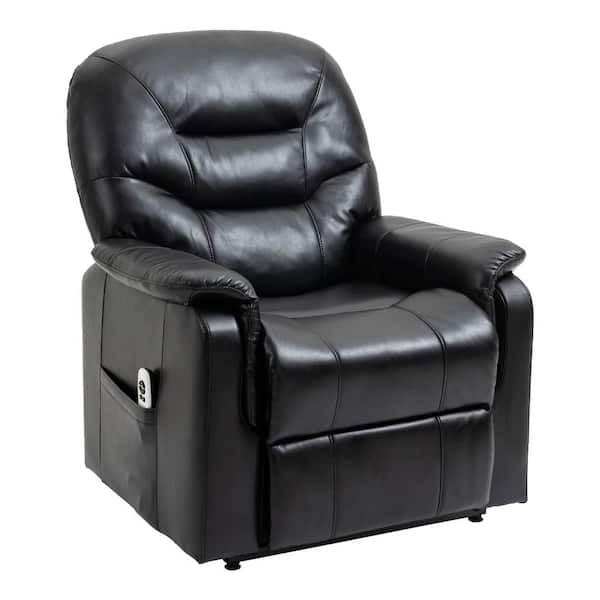 sumyeg Black Faux Modern Leather Power Lift Recliner 3-Position Recliner Chair with Side Pocket and Remote Control For Elderly