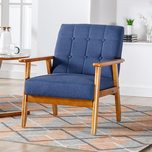 HOMEFUN Mid-Century Upholstered Navy Blue Linen Fabric Accent Arm