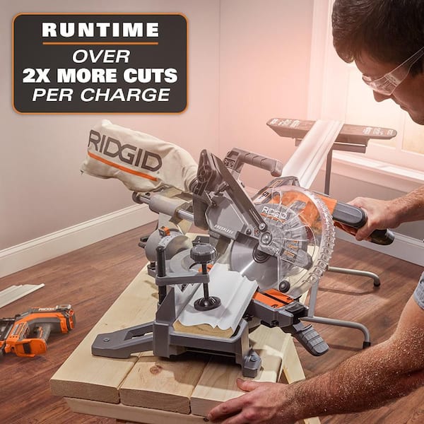 RIDGID - 18V Brushless Cordless 7-1/4 in. Dual Bevel Sliding Miter Saw with 18V Lithium-Ion 4.0 Ah Battery (2-Pack)