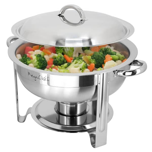 MegaChef 3.7 qt. Round Stainless Steel Professional Chafing Dish/Food Warmer/Buffet Server Serving Trays