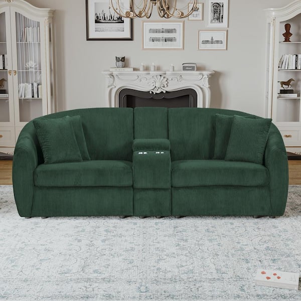 Unbranded 92 in. Straight Arm Corduroy Upholstered Modular Large Curved Sectional Sofa with Cupholders and USB Ports in. Emerald