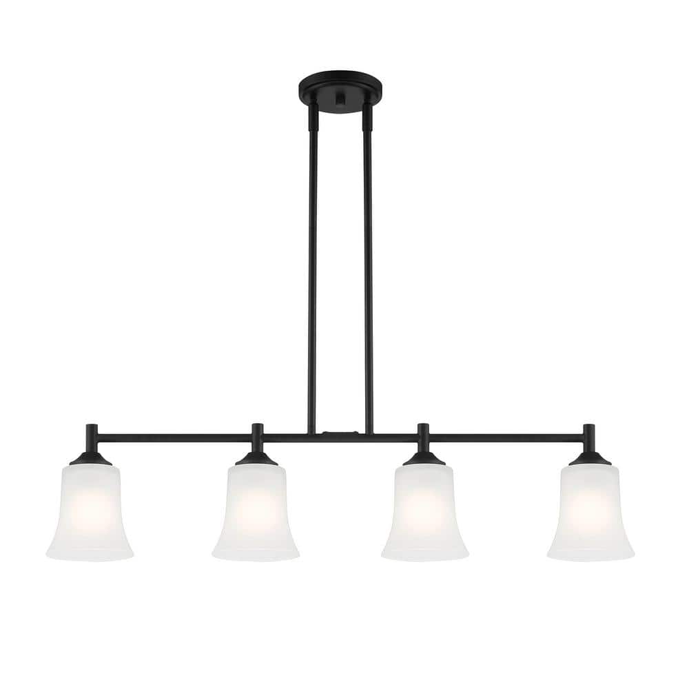 Bronson Matte Black Flared Frosted Glass 34" Island Light