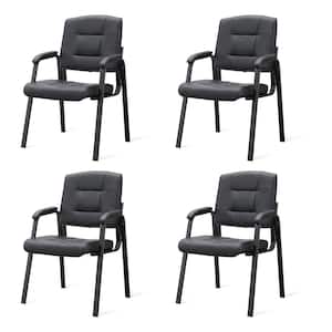 Black Office Guest Chair Set of 4 Leather Executive Waiting Room Chairs Lobby Reception Chairs with Padded Arm Rest
