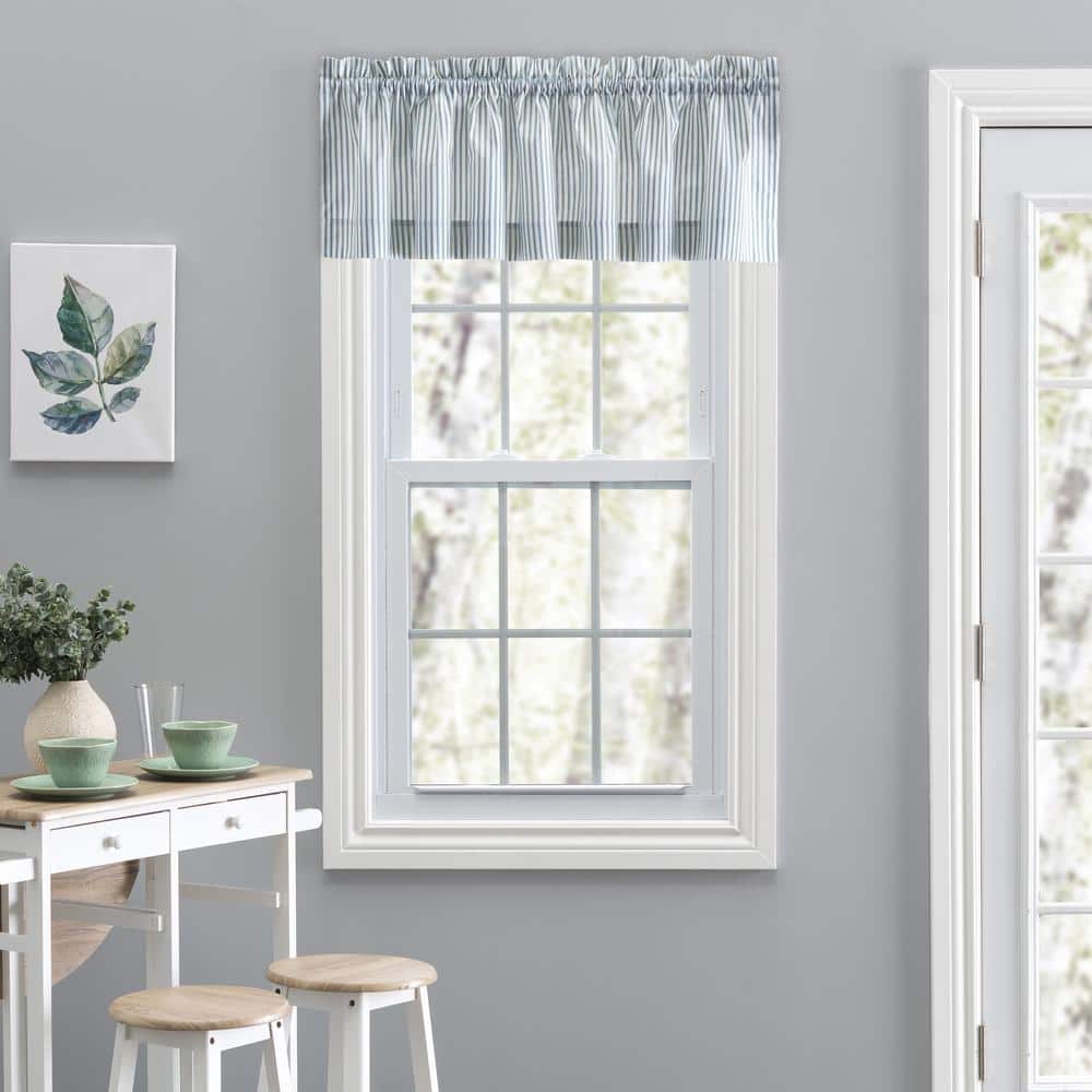 Blue Striped Cotton-Polyester Rod Pocket Valance