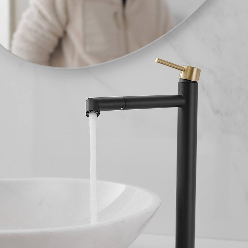 Matte Black and Gold Stainless Steel Single Handle Bathroom Faucet