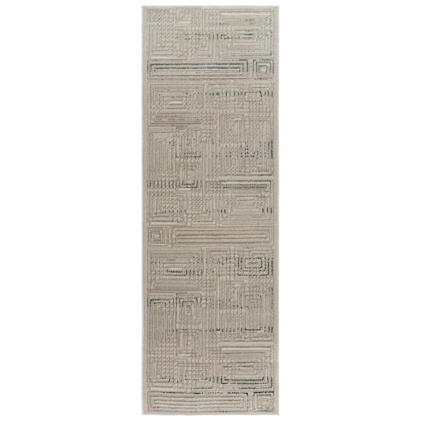 Trevi Vania Cream 2 ft. x 6 ft. Geometric High-Low Indoor Runner Rug