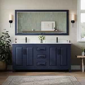 Daria 72 in. W x 22 in. D x 35.75 in. H Double Bath Vanity in Dark Blue w/ Carrara Cultured Marble Top and 70 in. Mirror