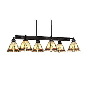 Albany 6 Light Espresso Downlight Chandelier, Linear Chandelier for the Kitchen with Zion Art Glass Shades