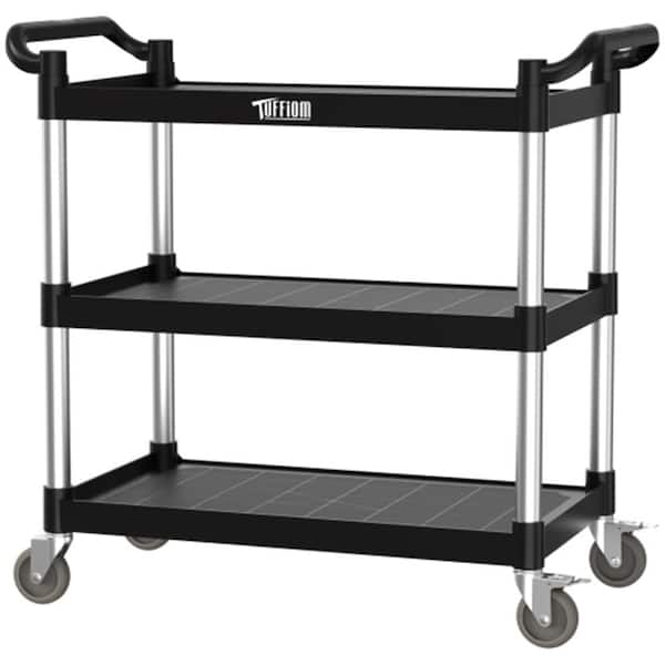 3 Tier Medium 390 lbs. Capacity Plastic Utility Cart with Wheels Black