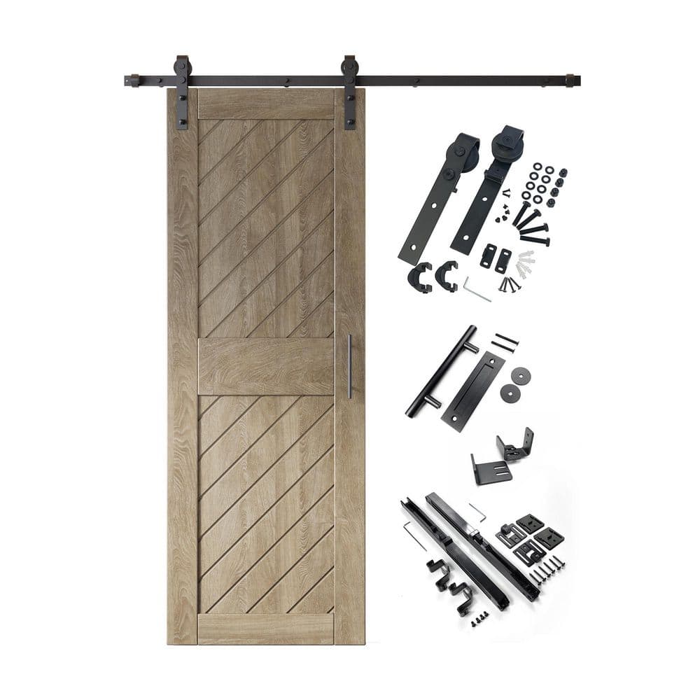 XT1 26 in. x 84 in. C-Panel Classic Gray Slanted Stripe Design Solid Pine Wood Sliding Barn Door with Hardware Kit price history on PriceWatchPro