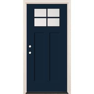 36 in. x 80 in. Right-Hand 4-Lite Clear Glass Indigo Painted Fiberglass Prehung Front Door with 6-9/16 in. Frame