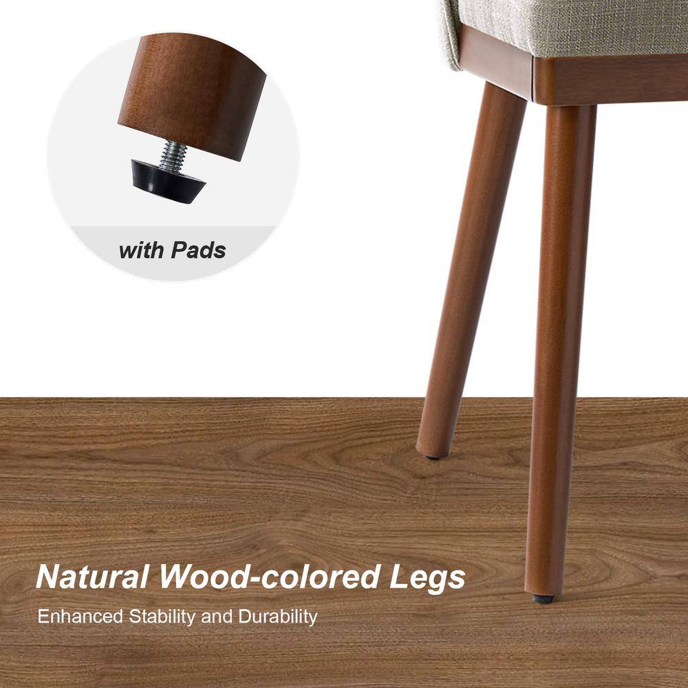 Gray Upholstered Low Back Dining Chair with Solid Wood Legs Set of 2