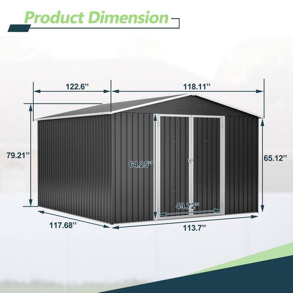 Zeus & Ruta 10 ft x 10 ft Black Outdoor Storage Metal Shed