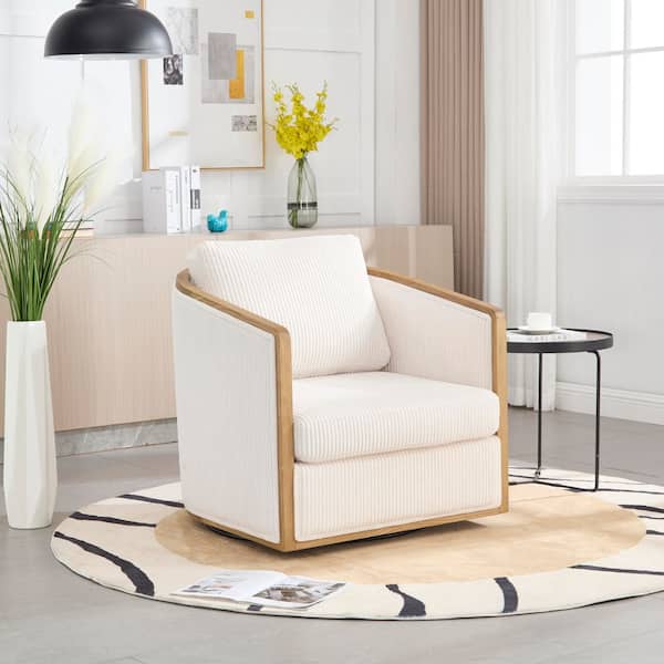 360° Swivel Barrel Chair, Comfy Round Accent Sofa Chair for Living Room in Beige
