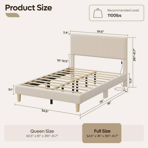 Bestier Beige Wood Frame Full Platform Bed Upholestered