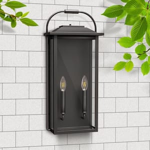 Montpelier 24 in. H 2-Bulb Black Hardwired Outdoor Wall Lantern Sconce with Dusk to Dawn