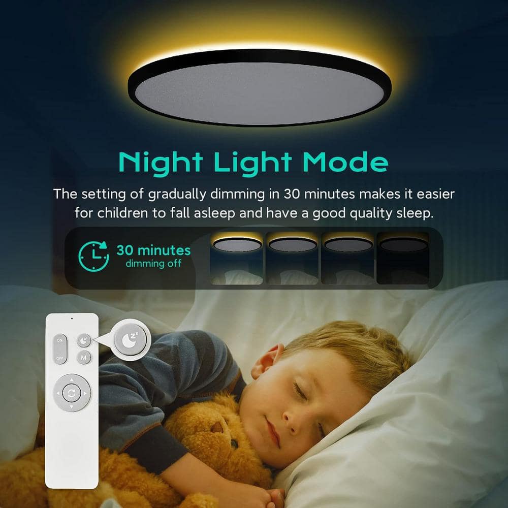 Black Adjustable LED Round Flush Mount Ceiling Light with Remote