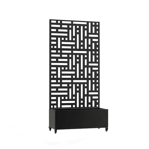 6 ft. H x 3 ft. W Metal Planter Box with Trellis with Wheels Black