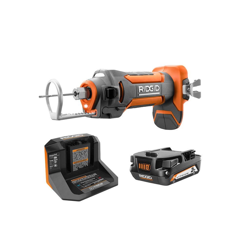RIDGID 18V Cordless Drywall Cut-Out Tool Kit with Drywall Bits, Collets, Belt Hook, 18V Lithium-Ion 2.0 Ah Battery, and Charger -  R84730B-AC9302