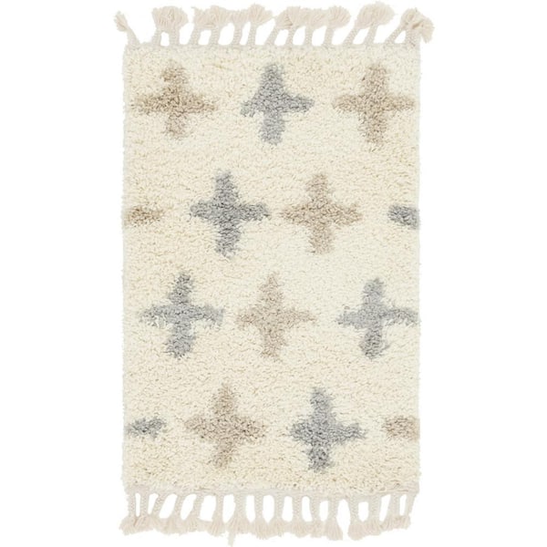 Unique Loom Hygge Shag Positive Ivory 2 ft. 2 in. x 3 ft. Area Rug