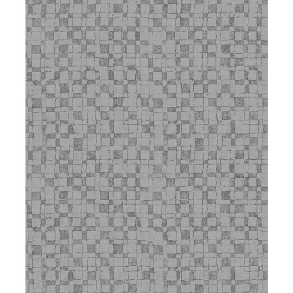 A-Street Prints Grey Sarni Silver Grid Wallpaper Sample