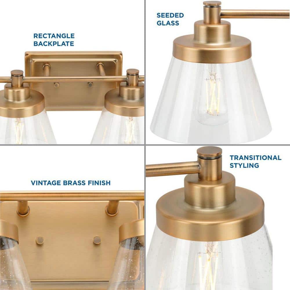 Hinton 4-Light Brass and Glass Bath Vanity Fixture