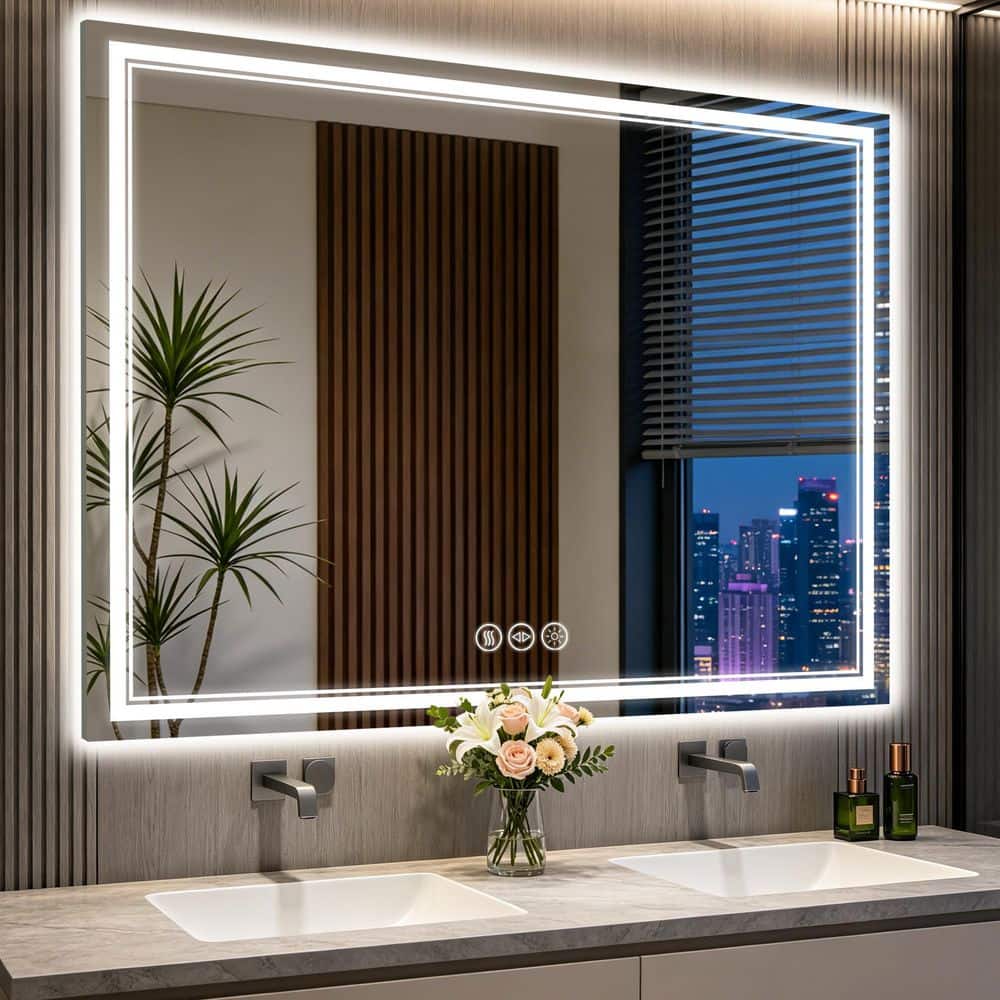 LuxHomez 36 in. W x 48 in. H Rectangular Frameless Anti-Fog Front