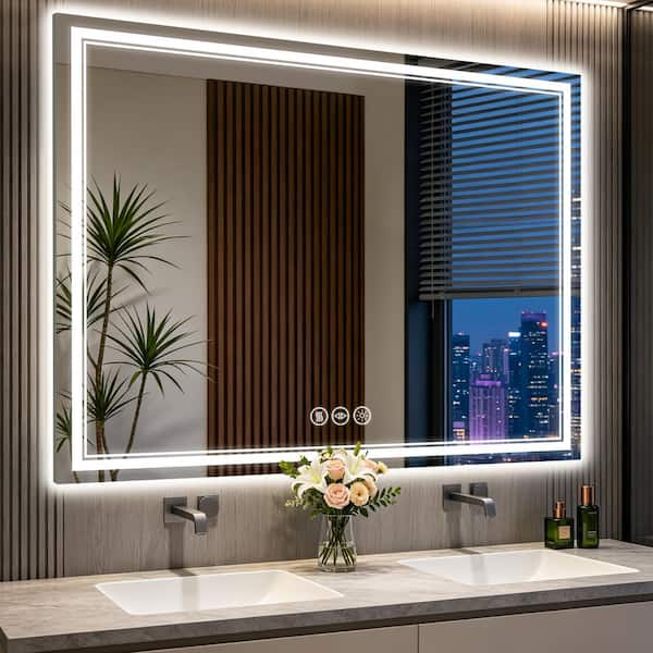 36 in. W x 48 in. H Rectangular Frameless Anti-Fog Front And Backlit LED Wall Mirror Bathroom Vanity Mirror