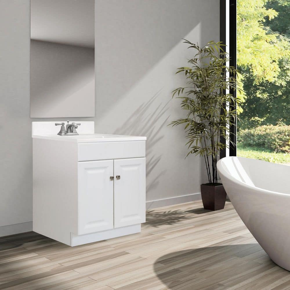 Wyndham 31-Inch White Freestanding Bathroom Vanity with Marble Top