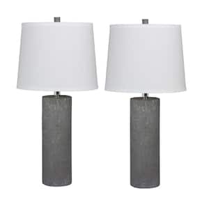 Pair of 26 in. Contemporary Column Ceramic Table Lamps in a Gray