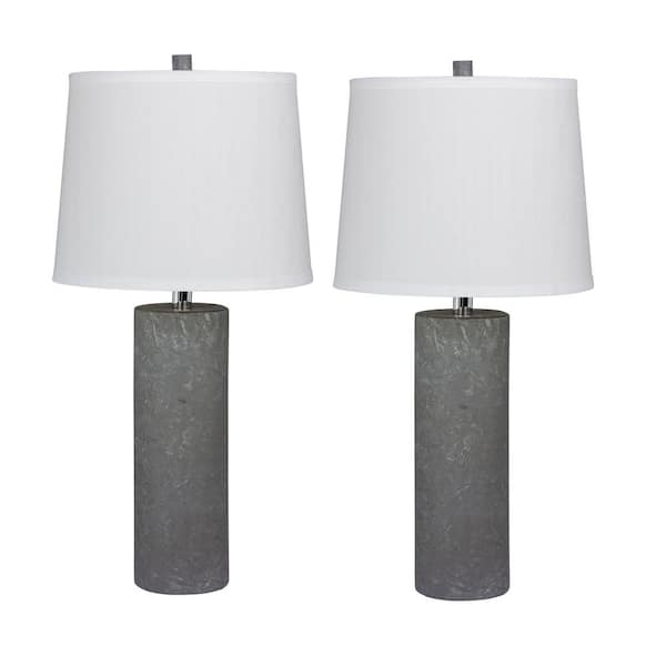 Fangio Lighting Pair of 26 in. Contemporary Column Ceramic Table Lamps in a Gray