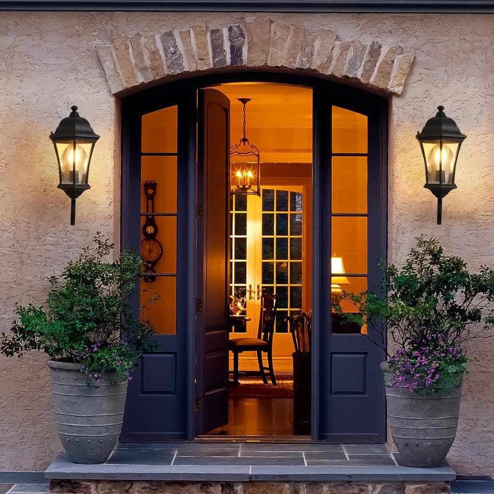 2-Pieces 19.5 in.H Black Dusk to Dawn Indoor/Outdoor Wall Scone,No Bulbs In