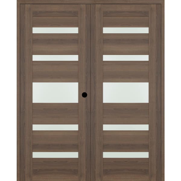 Belldinni Vona 07-05 56 in. W. x 96 in. Left Active 5-Lite Frosted Glass Pecan Nutwood Wood Composite Double Prehung Interior Door
