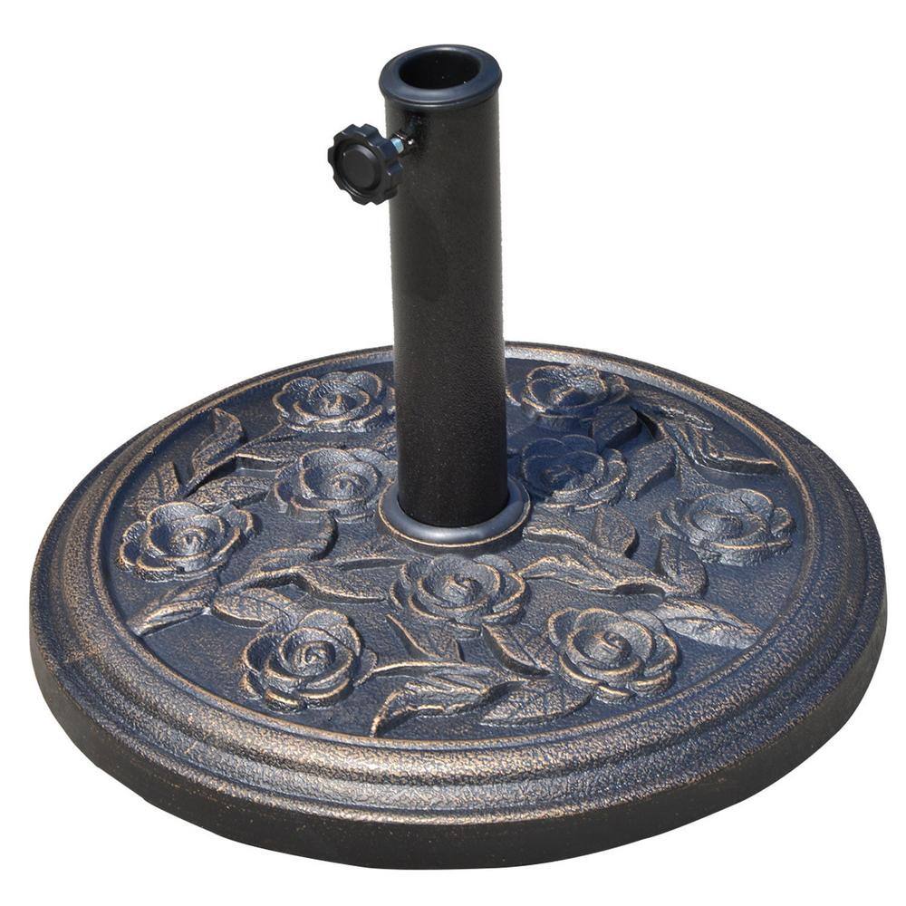 Outsunny 18 in. Round Decorative Resin Rose Floral Patio Umbrella Base