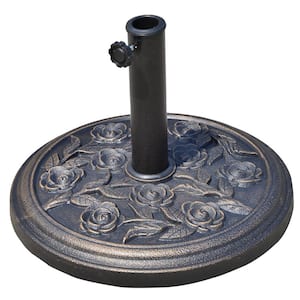18 in. Round Decorative Resin Rose Floral Patio Umbrella Base with Elegant Bronze Finish and Universal Coupler
