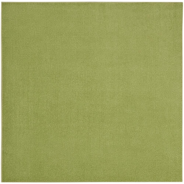 Essentials 7 ft. x 7 ft. Green Square Solid Contemporary Indoor/Outdoor Patio Area Rug