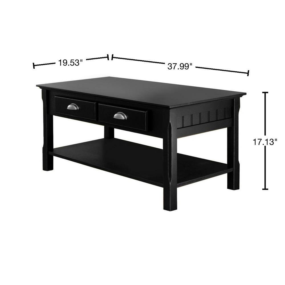 Black Rectangular Wood Coffee Table with Storage Drawers
