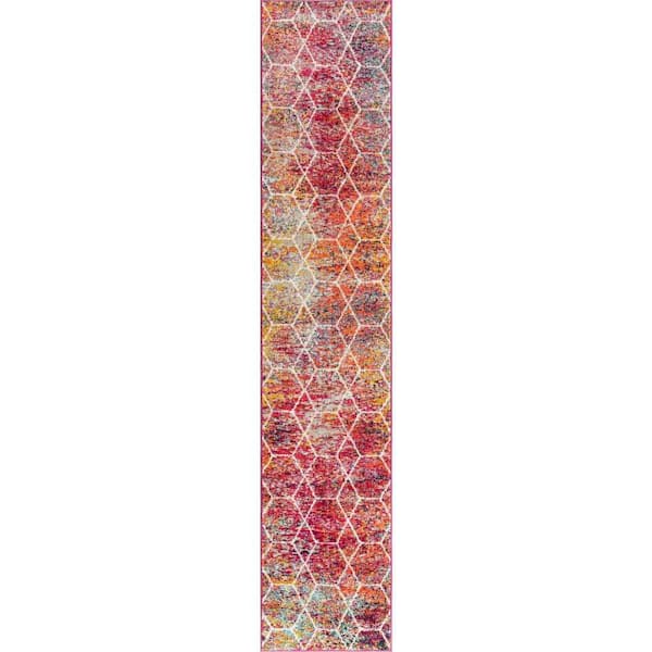 Trellis Frieze Collection Area Rug - Geometric (2 ft.  x 10 ft. Runner Multi/Ivory)