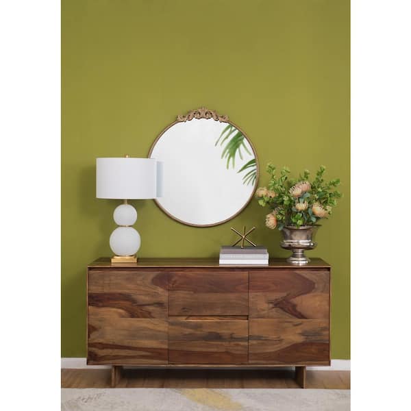 Unbranded 30 in. W x 30 in. H Round Framed Wall Bathroom Vanity Mirror with Baroque Design in Gold