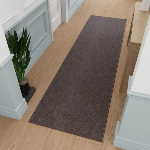 Oscar Non-Slip Rubberback Modern Solid 3X16 Indoor Runner Rug, 2 ft. 6 in. x 16 ft., Brown