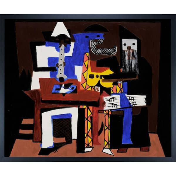 LA PASTICHE Three Musicians by Pablo Picasso Studio Black Wood Framed People Oil Painting Art Print 21.5 in. x 25.5 in.