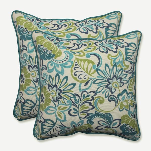 Pillow Perfect Floral Blue Square Outdoor Square Throw Pillow 2-Pack